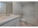 Bright bathroom with a white vanity, toilet, and shower-tub combo at 48 Beaver Pt, Villa Rica, GA 30180