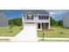 Two-story home featuring a two-car garage, covered entry, and nicely manicured lawn at 215 Amberjack Trail, Covington, GA 30016