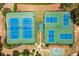 Aerial of blue and green community tennis courts at 7994 Larksview Dr, Fairburn, GA 30213