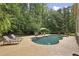 An in-ground pool is surrounded by lounge chairs and lush trees at 905 Brooksglen Dr, Roswell, GA 30075