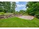 Stone patio and retaining wall nestled in a well-manicured backyard lawn at 3125 Cardinal Lake Cir, Duluth, GA 30096