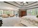 Elegant main bedroom showcasing a tray ceiling, sitting area, and plush carpeting at 2870 Redding Ne Rd, Atlanta, GA 30319
