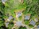 Aerial view of house in a cul-de-sac surrounded by lush trees, outlined with approximate property lines at 3040 Larkspur Ct, Cumming, GA 30041