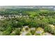 Panoramic aerial view featuring houses surrounded by lush trees and landscape, complemented by a distant lake at 3040 Larkspur Ct, Cumming, GA 30041