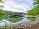 Scenic waterfront view with a private covered boat dock and lush greenery at 3730 Reserve Overlook (Lot 8) Way, Cumming, GA 30041