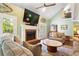 Comfortable living room with fireplace and access to the back yard through glass panel doors at 836 Palmetto Tyrone Rd, Sharpsburg, GA 30277
