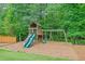 A backyard playground featuring a slide, swing set and wood chip base at 2455 Ivey Oaks Rd, Cumming, GA 30041