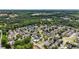 Aerial view showcases a neighborhood with mature trees and a community pool and playground at 556 Poplar Bnd, Canton, GA 30114
