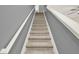 Carpeted staircase with white handrail and gray walls at 556 Poplar Bnd, Canton, GA 30114