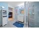 Bathroom features blue walls, cabinet vanity and a glass enclosed shower at 319 Atlanta Se St # 315, Marietta, GA 30060