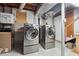 Functional laundry area equipped with front-loading washer and dryer units and built in storage at 500 Read Ln, Atlanta, GA 30328