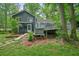 Landscaped backyard with a hot tub, deck, and lush greenery creates a peaceful oasis at 588 Benson Hurst Sw Dr, Mableton, GA 30126