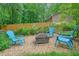 Cozy backyard patio with blue Adirondack chairs and a fire pit, ideal for outdoor gatherings at 588 Benson Hurst Sw Dr, Mableton, GA 30126