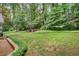 Spacious, green back yard framed by lush trees and a garden border at 4507 Reva Way, Marietta, GA 30066