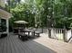 Spacious wooden deck, furnished with a dining table and benches, ideal for outdoor entertaining in a peaceful setting at 4673 Jefferson Township Pl, Marietta, GA 30066