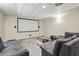 Spacious basement designed as a home theater, featuring a large screen, comfortable seating, and a cozy atmosphere at 3715 Borning Ct, Johns Creek, GA 30022