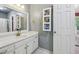 Hall bathroom with a single sink vanity and wall storage at 3715 Borning Ct, Johns Creek, GA 30022