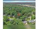 Aerial view of a property nestled among mature trees, offering a private and serene setting with surrounding neighborhood views at 6590 Williamson Ne Dr, Atlanta, GA 30328