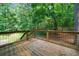 Wooden back deck featuring a wooden railing and an enchanting view of the surrounding woods at 3 Maplelake Dr, Acworth, GA 30101