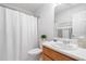Bathroom featuring a toilet, vanity, mirror, shelving, and a shower with a curtain at 3 Maplelake Dr, Acworth, GA 30101