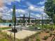 Inviting community pool area with ping pong table, lounge seating, and lush landscaping at 918 Keystone Dr, Woodstock, GA 30188
