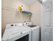 Bright laundry room with appliances and storage shelves for organizing cleaning supplies at 2138 Mill Garden Run, Buford, GA 30519