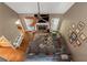 Overhead view of living room showing the fireplace, TV, and vaulted ceilings at 1605 Little Lisa Ln, Snellville, GA 30078