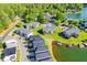 Aerial view of townhomes with verdant lawns extending to the waterfront, complete with convenient boat docks at 325 Berry Ct, Villa Rica, GA 30180