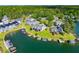 A scenic aerial shot highlighting waterfront townhouses each with private docks and direct access to the serene lake at 325 Berry Ct, Villa Rica, GA 30180