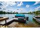 Beautiful shot of a private boat dock with access to calm, sparkling waters and beautiful views of the lakefront community at 325 Berry Ct, Villa Rica, GA 30180