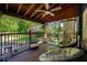 Inviting covered porch featuring comfortable seating, ceiling fan, and views of the serene backyard at 4915 Bayberry Dr, Cumming, GA 30040