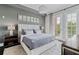 Serene bedroom with a tufted headboard, soft lighting, and balcony access at 58 Canton St # 404, Alpharetta, GA 30009
