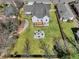 Aerial view of home featuring an outdoor seating area, a fire pit, and well-maintained landscaping at 1774 Vesta Ave, Atlanta, GA 30337