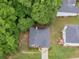 An aerial view reveals a home with lush landscaping, mature trees, and a well-maintained roof at 361 Brackin Trce, Grayson, GA 30017