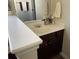 Well-lit bathroom featuring a vanity with dark cabinets and a white countertop at 1291 Long Acre Dr, Loganville, GA 30052
