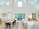 Sunlit living room features high ceilings, a dining area, and sliding doors to an outdoor deck at 3180 Lee Dr, Buford, GA 30518