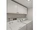 A laundry room area with white cabinets above a washer and dryer at 111 Northdale Pl, Lawrenceville, GA 30046