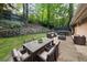Outdoor patio features comfortable seating and dining area amidst lush greenery and landscaping at 1583 Nantahalla Ne Ct, Atlanta, GA 30329