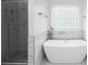 Modern bathroom featuring soaking tub and tiled walk-in shower at 4219 David Austin Ct, Snellville, GA 30039