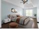 Stylishly decorated bedroom featuring a tray ceiling, modern lighting, and chic decor at 4219 David Austin Ct, Snellville, GA 30039