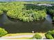 Scenic aerial shot of a peaceful lakefront property with a dock and tree coverage at 413 Sassafras Rd, Roswell, GA 30076