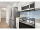Compact kitchen boasting modern appliances and stylish backsplash, offering a functional cooking space at 1280 W Peachtree Nw St # 2409, Atlanta, GA 30309