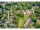 Community aerial view, featuring lush greenery, well-spaced homes, a swimming pool, and convenient parking at 58 Parkside Cir, Marietta, GA 30068