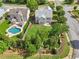 Aerial view of a backyard featuring a swimming pool, patio area, and fenced yard at 251 Parc Dr, Canton, GA 30114