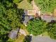 A bird's eye view of a home with a well-maintained yard surrounded by mature trees and greenery at 1652 Weymouth Ct, Tucker, GA 30084