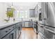 Modern kitchen featuring quartz countertops, stainless steel appliances, and stylish gray cabinetry at 2744 Bell Se Dr, Smyrna, GA 30080