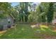 Spacious fenced backyard with lush green grass and mature trees provides privacy at 1650 Tomahawk Trl, Cumming, GA 30041