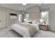 Comfortable bedroom with neutral tones, two windows, an area rug, and a plush bed at 7620 Breeze Bay Rd, Cumming, GA 30041