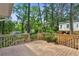Wooden back deck with staircase overlooking a lush, green backyard at 88 Karland Nw Dr, Atlanta, GA 30305