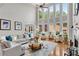 Open living room with vaulted ceiling and wall of windows, providing lots of natural light and cozy fireplace at 2020 Windermere Xing, Cumming, GA 30041